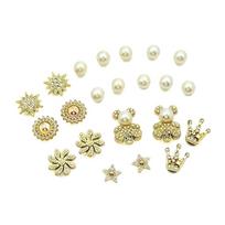22Pcs Golden Shoes Charm Set Crown Pentagram Pearl Bear Shoe Decorations Buckle for Sandals Clogs DIY Accessories Party Gift