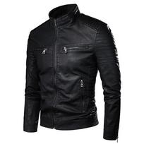 Vyriškas rudens priežastinis vintažinis odinis paltas Vyriškas pavasario aprangos dizainas Motor Biker Pocket Pu odinė striukė vyrams M