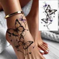 Moterų Rankoms Realistiškas Laikinas Tatuiruotės Lipdukas Kojoms Juodas Dizainas Ryškiai Violetinis 3 Lapeliai Lengva Užklijuoti Pašalinti Pėdoms Atsparus Vandeniui Aksesuarai juoda