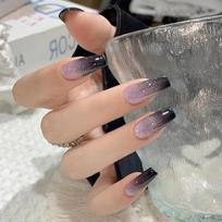 Gradient Glitter Press On Nails Set 24PCS Reusable Artificial Nail Tips with Adhesive Glue Included for Easy Application and Long-Lasting Wear One Size juoda