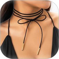 Gothic Bow-knot Velvet Choker Necklace Sexy Long Wrap Rope Collar Tie Neck Chain Boho Party Neck Accessories for Women Girls juoda