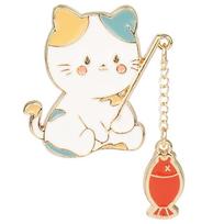 Jewelry Accessories Funny Cats School Bag Cat Fishing Brooch Badge Pin Cat Brooch Enamel Brooch raudona