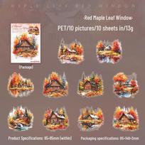 Autumn Scenery Cabin Die-Cut Stickers: Retro Artistic Journal Background Décor brown