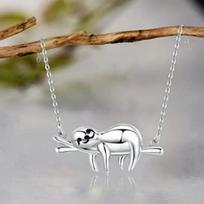 Lazy Sloth on Branch Pendant Necklace Cute Animal Inspired Whimsical Jewelry balta