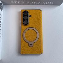 For Samsung Galaxy Z Fold 7 Case Magnetic 360° Ring Flower Print Texture PU Leather Cover Equipped With Central Hinge Protection Galaxy Z Fold7