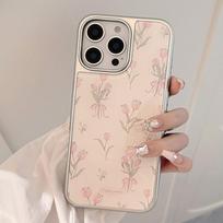 ins sweet pink tulip for apple 17/16 electroplated silver water condensation mobile phone case IP15 fresh 14 girl IPhone17ProMax