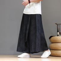 Mens Dragon Pattern Chinese Style Tang Suit Wide Leg Plus Size Casual Skirt Pants M