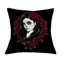 Undead Flower Skeleton Print Pattern Cushion Cover For Home Living Room Sofa Decoration Square Pillow Peach skin 18*18(CM)-1Pcs
