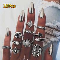 10/11Pcs Bohemia Antique Arrow Leaf Carved Rings Sets Rhinestone Knuckle Rings for Women Men Jewelry 10Pcs sidabras