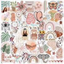 10/50 vnt Vintage Art Bohemian lipdukai Retro Boho animacinių filmų grafičių lipdukai, skirti „pasidaryk pats“ bagažo nešiojamajam riedlentės motociklo dviračio lipdukas 10pcs beige