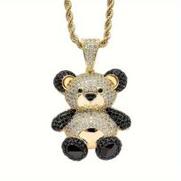 Naujas mados mažas meškiukas pakabukas gyvūnas panda pakabukas blizgus mikro rinkinys cirkonio gatvės hiphopo papuošalai poros karolių priedai auksas