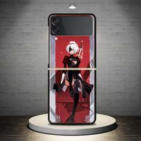 2B Nier Automata Anime Dėklas Samsung Galaxy Z Flip 4 3 5G Telefonui Juodas Kietas Dangtelis ZFlip 4 3 Prabangus Smūgiams Atsparus Bamperis Coque Samsung Z Flip 3