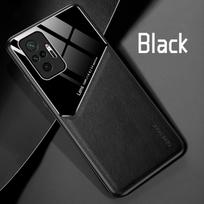 Prabangus PU odos telefono dėklas, skirtas POCO M5S, įmontuotas geležies lakšto galinis dangtelis, skirtas POCO F6 Pro M6 Pro 4G 5G F5 X5 Pro objektyvo apsauginis dangtelis POCO M5S juoda