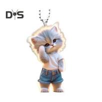 Animacinio filmo kabantis papuošimas namuose Kalėdų eglutė automobilio galinio vaizdo veidrodis 2D plokščias akrilinis kačiukas Vyras kabantis ornamentas gyvūno pakabukas Cat