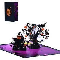 3D Pop Up Halloween Greeting Card Delicate 3D Pumpkin Scarecrow Halloween Greeting Card for Seasonal Party Delight black