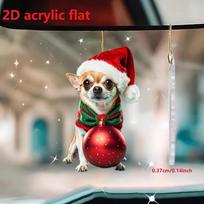Christmas Chihuahua Dog 2D Acrylic Keychain Cute Puppy Pendant Versatile Charm for Car,Backpacks,Phone,Home,Festive,Gift & Decor white