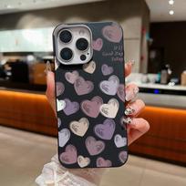 Vienspalvis širdelių raštas, plonas dėklas iPhone 16 Pro Max 15 Pro 14 Plus 13 12 11 XS XR 8 7, matinis odos tekstūros, smūgiams atsparus TPU minkštas telefono dangtelis iPhone 16 juoda