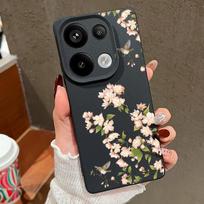 Xiaomi 13t Poco X6 M6 Pro Redmi Note 14 13 12 11 10 Pro Smūgiams atsparus vyšnių žiedų rašto silikoninis minkštos odos tekstūros vienspalvis plonas dėklas Redmi Note 14 Pro juoda