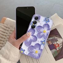 Cute Flowers Case For iPhone Samsung A55 S24 FE S25 M35 A06 Xiaomi Redmi Note 13 Pro 14C Huawei Honor Realme Shockproof Anti-Scratch Matte Phone Cover Samsung Galaxy S9 Plus violetinė