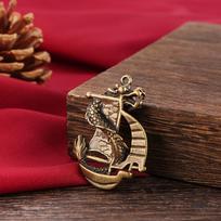 Brass Vintage Dragon Sail Keychain Pendant - Good Luck Copper Accessory No Ring