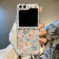 For Samsung Galaxy Z Flip 4 5 3 6 5G Floral Flowers Clear Case Shockproof Folding Hard PC Phone Cover For Samsung Z Flip3 Flip5 For Samsung Galaxy Z Flip6