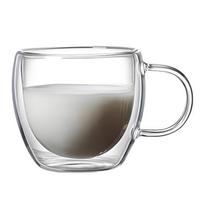 Dvigubo sienelės stiklinė su rankena, karščiui atspari, izoliuota stiklinė kavinėms, arbatos, pieno gėrimams 80ML white