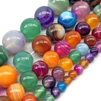 Multicolor Stripe Agates Stone Round Beads 15 Strand Smooth Loose Spacer Beads 4/6/8/10/12mm for Jewelry Making DIY Bracelets Accessories Dia 4mm