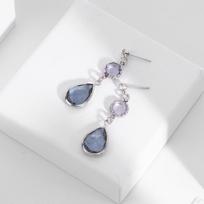 Boho Elegant Drop Crystal Long Stud Earrings Alloy Inlaid Light Blue Earrings for Women Jewelry Accessories Gifts PD441 mėlyna