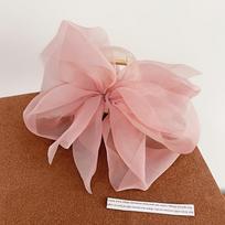 1PC Hair Accessories New Transparent Hair Grab Clip Mesh Yarn Organza Bow Grab Clip Headgear rožinė
