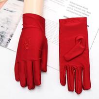 Embroidered Driving Gloves Thin Full Finger Mitts Cycling Equipment Summer Mitten  Girls raudona