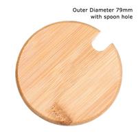 Plataus kaklo stiklainio bambuko medžio prieskonių buteliuko dangteliai mediniai dangteliai puodelio dangtelis su skylute šaukštui outer diameter 79mm-with spoon hole