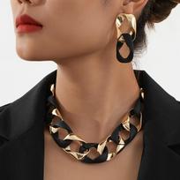 Fashion Jewelry  for Women's Set Matte Hollow Block Acrylic Chain Necklace Earring Set Hip-hop Style Bright Color Splicing Jewelry Set juoda