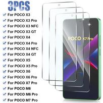 3PCS Protective Glass For Poco X3 X4 GT NFC X5 X6 X7 X8 Pro Max Screen Protector for Xiaomi Poco M5 M5S M6 M7 Pro 5G Glass Film For POCO X3 balta