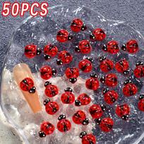 50Pcs 3D Cute Cartoon Ladybug Nail Charms, Flat Back Nail Rhinestones For Nail Art Decorations DIY Manicure