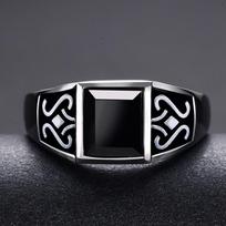 1 vnt. Atviras paslaptingas toteminis žiedas, madingas vyriškas dominuojantis obsidianinis žiedas, retro lašantis brangakmenių žiedas. black