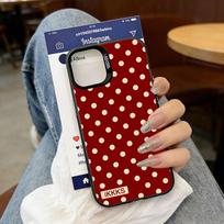 INS Brown Wine Red Polka Dots Phone Case For iPhone 15 16 17 Air 14 Plus 13 12 11Pro Max Cute Laser Hard Shockproof Cover Fundas iPhone 12