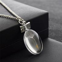 Elegant Wish Glass Real Dandelion Seeds In Glass Bottle Necklace Pendant