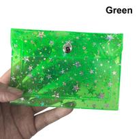 1Pcs Star Glitter Clear Pvc Card Holder Mini Snap Coin Purse With Bead Chain Keyring For Id Card Daily Storage Gift žalia