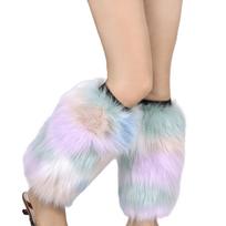 Boot Cover Women Winter Rainbow Faux Fur Leg Warmer Thick Calf Socks Streetwear 25