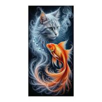 Fish and Cat Large Size Diamond Painting Animals Diy Full Square Round Drill Rhinestone Embroidery Mosaic Cross Stitch Kits Wall Decor Square drill 30x60cm