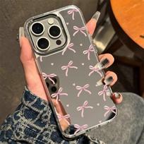 Girl pink bow apple 17pm mirror phone case new iphone16 light luxury makeup mirror 15 iPhone17