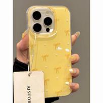 Yellow polka dot bow Apple 16/17promax mobile phone case for iPhone15 white background imd14/Air IPhone17ProMax