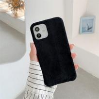 Aksominis žieminis audinio telefono dėklas iPhone 13 12 Mini 11 14 Pro Max Xs Xr 8 7 6s Plus minkštas šiltas kailinis plaukuotas pūkuotas pliušinis galinis dangtelis For iPhone 13 Pro juoda