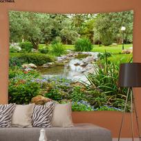 Pavasario gamtos peizažas gobelenas 3D miško krioklio peizažas, pakabinamas ant sienos namų fonas, audinio dekoras, sodo plakatas lauke 95x73cm