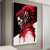 Japanese Cyberpunk Girl Cool Pop Art Poster Print Japanese Blood Red Samurai Canvas Painting Living Room Home Decoration Picture No Frame 21*30cm