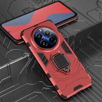KEYSION Shockproof Armor Case for Realme 12+ 5G 12 Pro Silicone+PC Metal Ring Stand Holder Phone Cover for OPPO Realme 12 Pro+5G for Realme12ProPlus 5G raudona