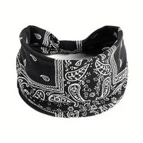 „Boho“ galvos juostos plačių mazgų plaukų šalikas gėlėmis margintas plaukų juostelė Elastingas turbanas galvos apvyniojimas, tamprios galvos juostos Bandana Madingi plaukų aksesuarai moterims black
