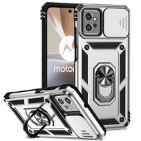 Skirtas Motorola Moto G32 dėklo dangtelis, skirtas Moto G32 Coque Fundas stumdomas objektyvas stumdomas langas magnetinis žiedo laikiklis galinis buferis Moto G32 For Moto G32 sidabras
