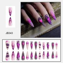 24pcs Press On Nails Halloween Long Spiked Nails Spider Web Purple Heart Cool Purple Halloween Elements False Nails black