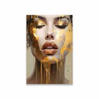 Abstraktus moters veidas Wallart plakatas Mergaitės sienos menas Portretas Auksinis veidas Moters meno spaudinys Gyvenamasis dekoras Drobės tapyba Šiuolaikinis namų menas 30X45cm no frame